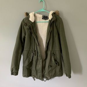 Green Sherpa Lined Parka Coat